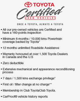 Certified Toyota vehicles available