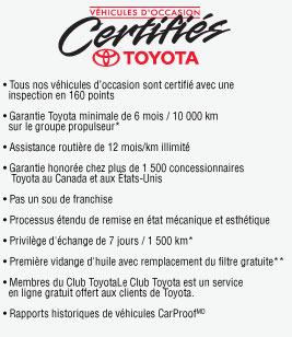 Véhicules Toyota Certifiés disponibles